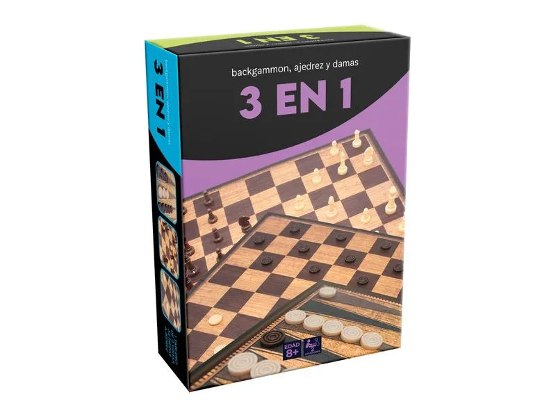 Novelty de juegos 3 en 1 ajedrez damas y backgammon