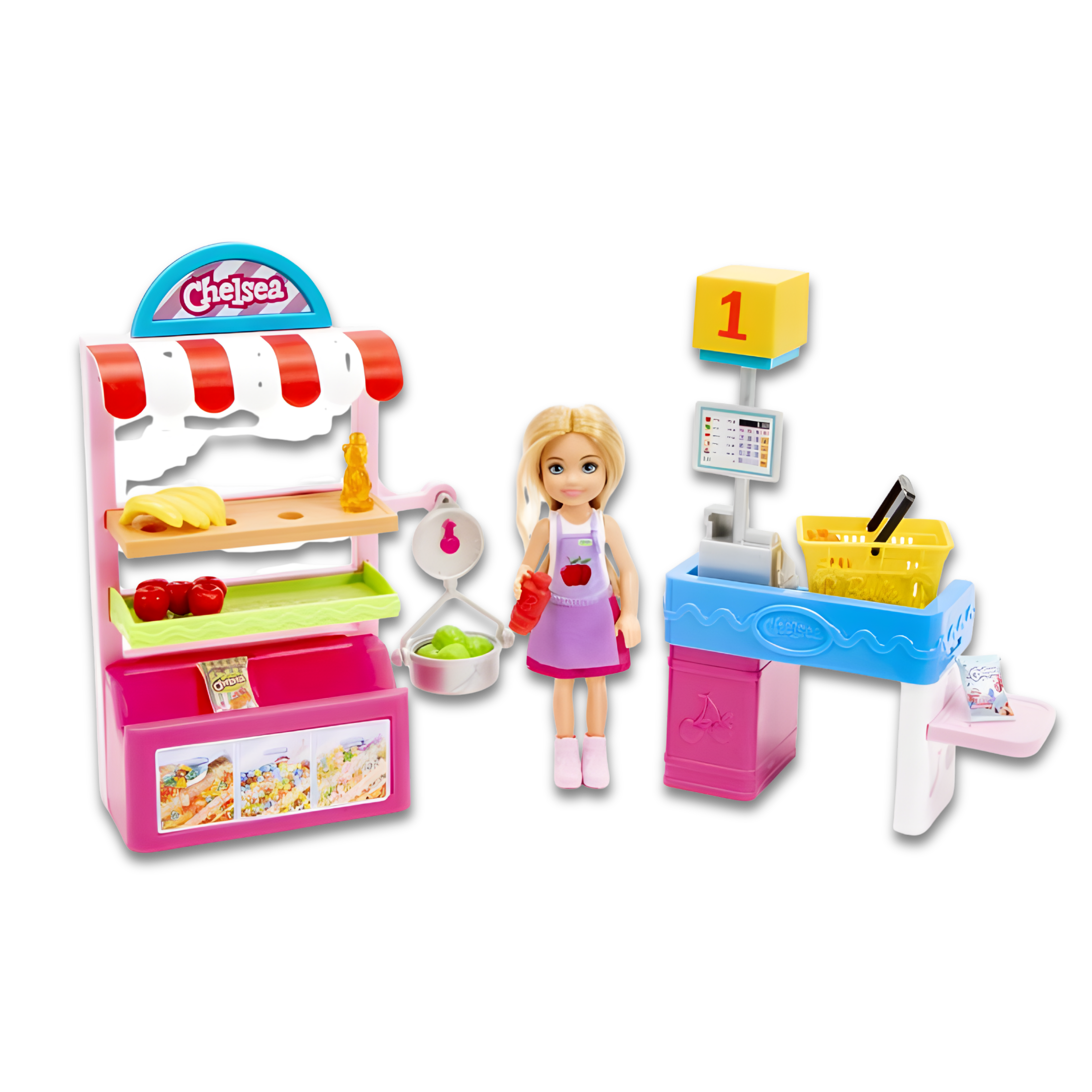 Muñeca Barbie Chelsea con Puesto de Tienda – Juego de Mercadito